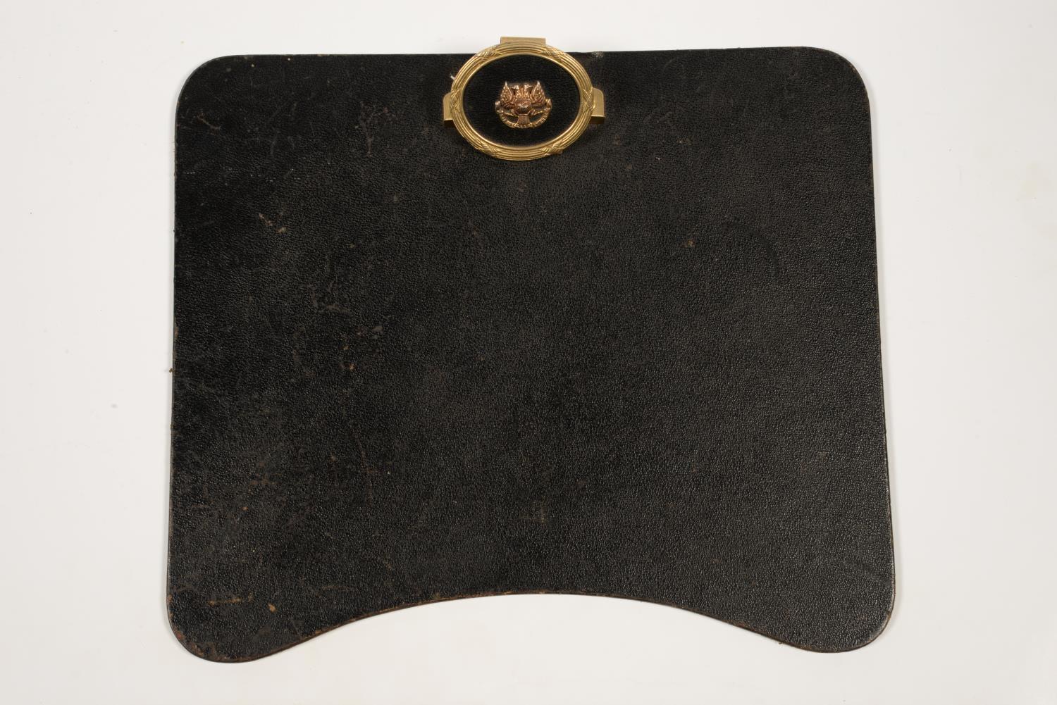 THE BLACK WATCH, AN OFFICER'S LEATHER COVERED CLIPBOARD WITH OVAL GILT BRASS CLIP BEARING REGIMENTAL