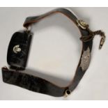LONDON RIFLE BRIGADE. AN OFFICER'S BLACK LEATHER SHOULDER BELT AND POUCH, WITH SILVER AND PLATED