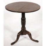 A GEORGE III MAHOGANY TRIPOD TABLE, 69CM H Black painted or stained at later date, legs undamaged