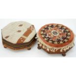 A PAIR OF VICTORIAN OCTAGONAL STAINED WOOD FOOTSTOOLS, 34 X 34CM Require restoration