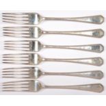 A SET OF SIX ELIZABETH II SILVER TABLE FORKS OF CHAMFERED DESIGN, BY CARRS, SHEFFIELD 1998, 13OZS
