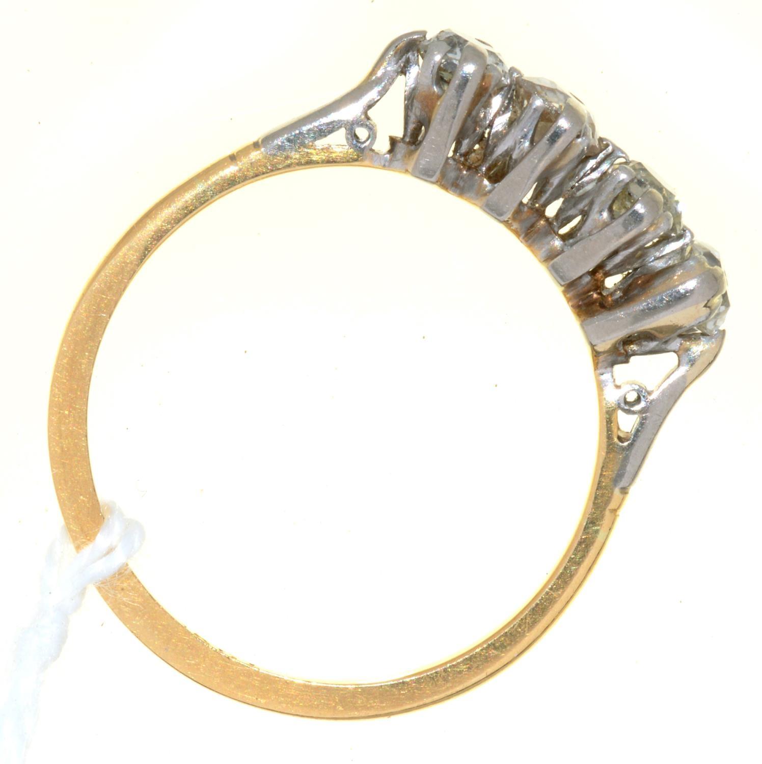 A DIAMOND FOUR STONE RING WITH CUSHION SHAPED OLD CUT DIAMONDS WEIGHING APPROXIMATELY 0.20-0.25CT, - Image 2 of 2