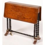 A VICTORIAN OAK SUTHERLAND TABLE ON BOBBIN TURNED LEGS WITH BONE RING, 60CM H; 60 X 60CM Good