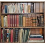 THREE SHELVES OF BOOKS AND MAPS, INCLUDING LOUDON'S ENCYCLOPEDIA OF GARDENING, BRYAN'S DICTIONARY OF