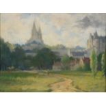 SIR WILLIAM LLEWELLYN, PRA, LOCHES, OIL ON BOARD, 31 X 39.5CM AND 19TH C ENGLISH SCHOOL, LANDSCAPE