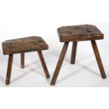 TWO SIMILAR VICTORIAN ASH WORKER'S STOOLS, 35CM H; 21 X 39CM AND CIRCA Wear consistent with age