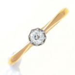 A DIAMOND SOLITAIRE RING, THE OLD CUT DIAMOND WEIGHING APPROXIMATELY 0.10CT, IN GOLD MARKED 18CT,