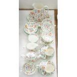 A MINTON BONE CHINA HADDON HALL PATTERN TEA SERVICE, PRINTED MARK Mostly in good condition