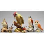 SIX VARIOUS BESWICK BIRDS, INCLUDING KESTREL BENEAGLES WHISKY FLASK, WOODPECKER 22CM H, IMPRESSED OR