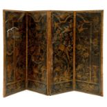 A CONTINENTAL FOUR FOLD GILT LEATHER SCREEN IN 18TH C STYLE, 150CM H X 220CM, 19TH/EARLY 20TH C Poor