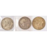 SILVER COINS. CROWN 1845 AND 1935, AND BELGIUM, 5 FRANCS, 1873