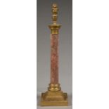 A BRASS AND TURNED MARBLE COLUMNAR TABLE LAMP, 49CM H EXCLUDING LAMP HOLDER, EARLY 20TH C Much