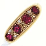A GARNET AND DIAMOND RING, IN 18CT GOLD, BIRMINGHAM 1918, 4.1G, SIZE O Lacks several of the chip