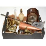 A VICTORIAN COPPER ALE MULLER AND OTHER VICTORIAN AND LATER COPPER AND BRASS WARE, A GERMAN OAK