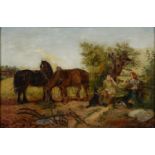 EDWIN FREDERICK HOLT, THE PLOUGHMAN'S REST, SIGNED AND DATED 1896, OIL ON CANVAS, 39.5 X 59.5CM