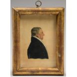 ENGLISH SCHOOL EARLY 19TH C, PORTRAIT MINIATURE OF A GENTLEMAN IN PROFILE, INK AND WATERCOLOUR ON