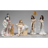 A SET OF FOUR ROYAL WORCESTER BONE CHINA COURT OF TUTTANKHAMUN FIGURES, 24CM H AND SMALLER,
