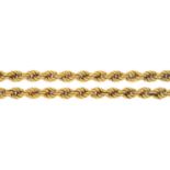 A 9CT GOLD ROPE NECKLACE, APPROXIMATELY 450MM LONG, 7.9G Good condition