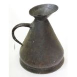 A VICTORIAN COPPER HAYSTACK MEASURE, STAMPED 4 GALLON, 49CM H Old repair to handle, much dirt and