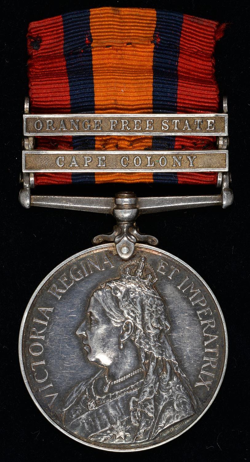 QUEEN'S SOUTH AFRICA MEDAL, TWO CLASPS, CAPE COLONY AND ORANGE FREE STATE 644 PTE S H CHAMBERS CIV