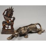 A BRONZE SCULPTURE OF A PANTHER, 40CM L, 20TH C AND ANOTHER ITEM Both in good condition