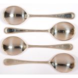 A SET OF FOUR ELIZABETH II SILVER SOUP SPOONS, BEADED OLD ENGLISH PATTERN, BY CARRS, SHEFFIELD 2000,