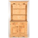 A PINE DRESSER AND BOARDED RACK, 192CM H; 43 X 91CM Dusty / dirty