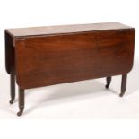 A 19TH C MAHOGANY DROP LEAF TABLE, ON CASTORS, 72CM H; 114 X 118CM Damage to ends of leaves near