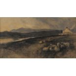 ARCHIBALD DAVID REID, LANDSCAPE WITH SHEEP, SIGNED, WATERCOLOUR, 26.5 X 66.5CM In apparently good