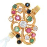 A DIAMOND, EMERALD, RUBY AND SAPPHIRE RING, IN GOLD MARKED 750, 3G, SIZE M Good condition
