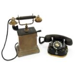 A MAGNETTO TELEPHONE, C1910 AND A 'TEAPOT' TELEPHONE FILM PROP Both with marks and wear consistent
