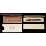 A CROSS 4501 BALLPOINT PEN AND PENCIL SET, CASED AND A SHEAFFER FOUNTAIN PEN, CASED  Cross set