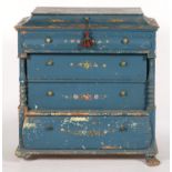 A SCANDINAVIAN POLYCHROME CHEST OF DRAWERS, PAINTED WITH FLOWERS ON A BLUE GROUND, ON PAW FEET, 93CM