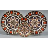 ONE AND A PAIR OF ROYAL CROWN DERBY IMARI PATTERN PLATES, PAIR 26.5CM DIA, PRINTED MARK, 20TH C Good