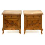 A PAIR OF FRENCH STYLE OAK BEDSIDE CUPBOARDS, WITH PANELLED SIDES, 57CM H; 45 X 55CM Good condition