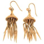 A PAIR OF 9CT GOLD TASSEL EARRINGS, WIRE LOOPS, 41MM DROP, 7.8G Good condition