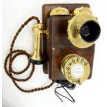 A CONVERTED WOOD WALL TELEPHONE (BASED ON THE GPO 121) AND INCORPORATING AN ORIGINAL EARLY 20TH C