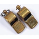 RAILWAYANA. TWO J HUDSON AND CO PATENT BRASS THUNDERER GUARD'S WHISTLES OF THE MIDLAND AND GREAT