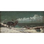 J. SHUKER AFTER SIR EDWIN HENRY LANDSEER, THE CHALLENGE, SIGNED AND DATED 1884, OIL ON BOARD, 19.5 X