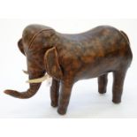 A LIBERTY & CO LEATHER STOOL IN THE FORM OF AN ELEPHANT, 58CM H, EAR STAMPED LIBERTYS OF LONDON