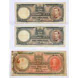PAPER MONEY. FIJI, BANKNOTES, ONE POUND; FIVE SHILLINGS (2), ALL 1951 (3) The first with rust