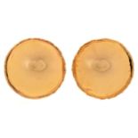 A PAIR OF GOLD SUN DISC EARRINGS, 2.1MM DIA, MARKED POBJOY 9 Kt, 3.9G Slight wear