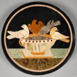 A PIETRE DURE TABLE TOP, DECORATED WITH THE DOVES OF PLINY, 35.5CM D, 20TH C Good condition