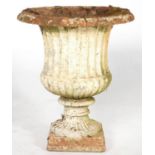 A CAST IRON GARDEN VASE OF CAMPANA FORM, 47CM H, FIRST HALF 20TH C Rusty with much flaking of the