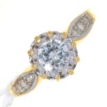 A DIAMOND RING, THE LARGER AND BRILLIANT CUT DIAMOND WEIGHING APPROXIMATELY 0.5CT, IN 18CT GOLD,