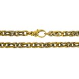 AN 18CT TWO COLOUR GOLD NECKLACE, 400MM LONG, IMPORT MARKED LONDON 1980, 54.2G Light wear only