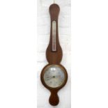A MAHOGANY AND LINE INLAID ANEROID BAROMETER, THE SILVERED REGISTER ENGRAVED JOHN PERRY
