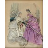 THREE 19TH C FASHION PLATES, EMBELLISHED IN SILK AND OTHER TEXTILES WITH COSTUMES OF THE PERIOD,