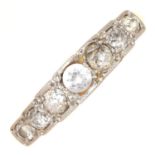 A DIAMOND SEVEN STONE RING, WITH OLD CUT DIAMONDS,  MILLEGRAIN SET IN GOLD MARKED 18CT PLAT, 2.7G,
