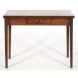 A GEORGE III MAHOGANY TEA TABLE, ON MOULDED LEGS, 72CM H; 43 X 90CM, C1780 Old blackened marks and